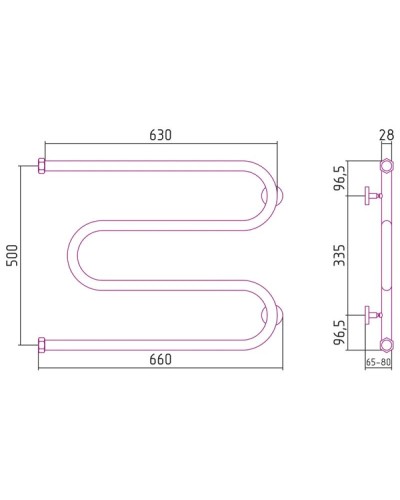 Полотенцесушитель водяной 500х650 Сунержа М-образный+ 00-4007-5065