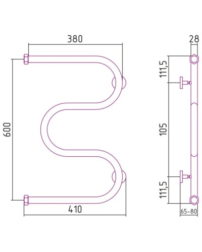 Полотенцесушитель водяной 600х400 Сунержа М-образный+ 00-4007-6040