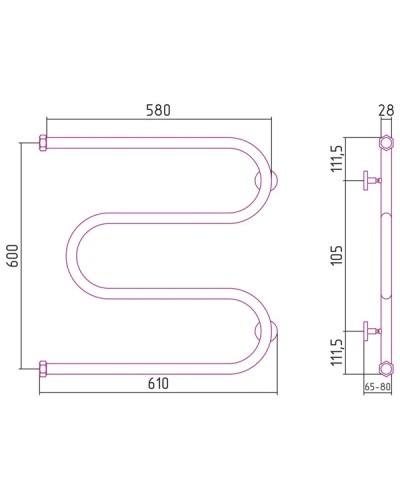 Полотенцесушитель водяной 600x600 Сунержа М-образный+ 00-4007-6060
