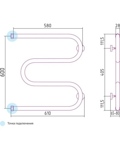 Полотенцесушитель водяной 600x600 золотой Сунержа М-образный+ 03-4007-6060