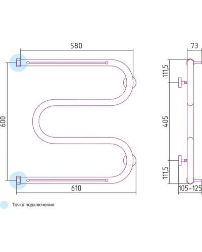 Полотенцесушитель водяной 600х600 Сунержа М-образный +2 полки 00-4008-6060
