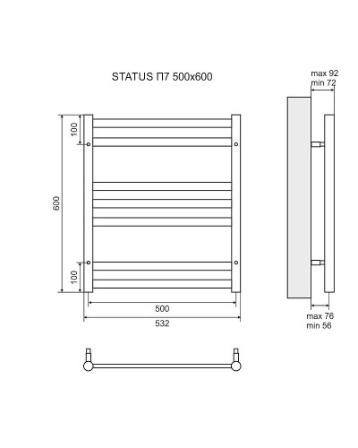 Водяной полотенцесушитель Lemark Status П7 50х60 LM44607BR Бронза