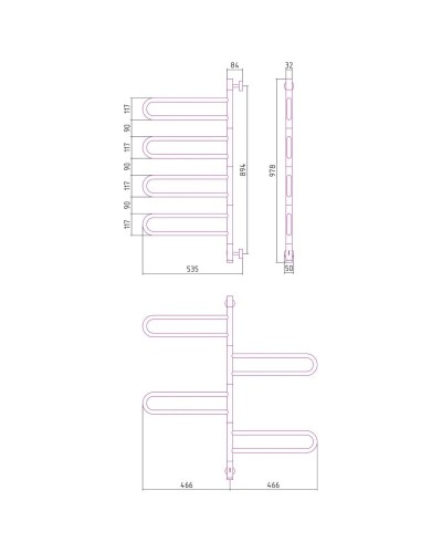 Полотенцесушитель электрический 978x535 черный матовый МЭМ Сунержа Парео 4.0-4С 31-0823-0978