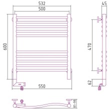 Полотенцесушитель электрический 600х500 белый матовый МЭМ левый Сунержа Флюид 2.0 30-5220-6050