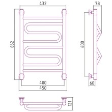 Полотенцесушитель водяной 600х400 шампань Сунержа Элегия+ 020-0205-6040