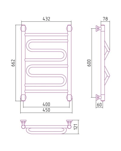 Полотенцесушитель водяной 600х400 темный титан муар Сунержа Элегия+ 15-0205-6040