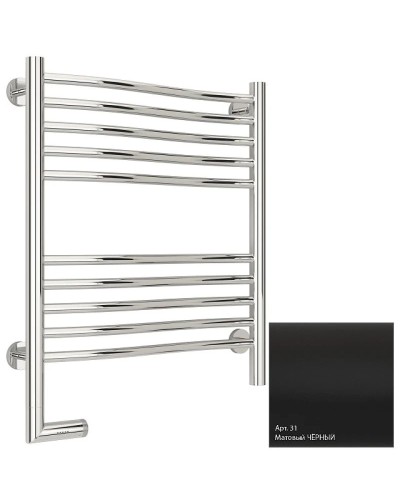 Полотенцесушитель электрический 600х500 черный матовый МЭМ левый Сунержа Флюид 2.0 31-5220-6050