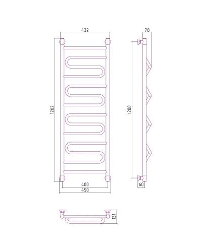 Полотенцесушитель водяной 1200х400 золотой матовый Сунержа Элегия+ 032-0205-1240
