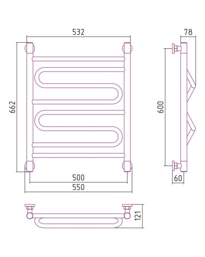 Полотенцесушитель водяной 600х500 золотой матовый Сунержа Элегия+ 032-0205-6050