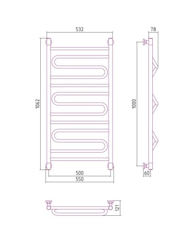 Полотенцесушитель водяной 1000х500 шампань матовая Сунержа Элегия+ 022-0205-1050
