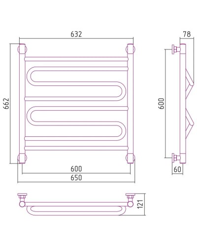 Полотенцесушитель водяной 600х600 белый глянец Сунержа Элегия+ 12-0205-6060