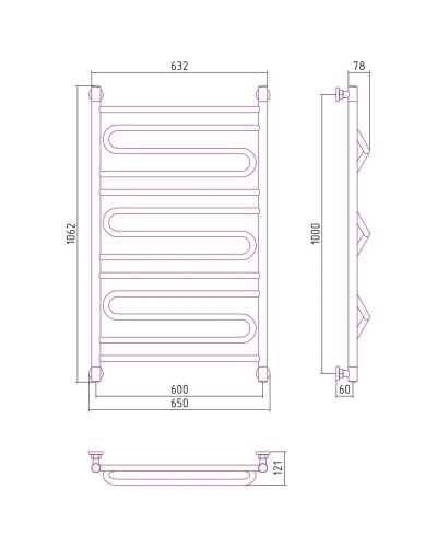 Полотенцесушитель водяной 1000х600 античное белое золото Сунержа Элегия+ 10-0205-1060
