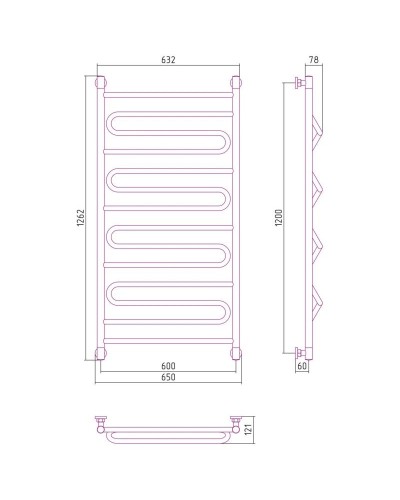Полотенцесушитель водяной 1200х600 золотой матовый Сунержа Элегия+ 032-0205-1260