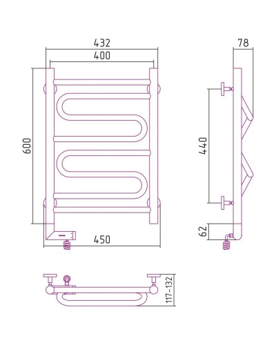 Полотенцесушитель электрический 600х400 белый матовый МЭМ левый Сунержа Элегия 2.0 30-5218-6040