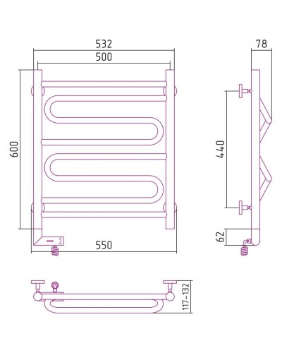 Полотенцесушитель электрический 600х500 белый глянец МЭМ правый Сунержа Элегия 2.0 12-5219-6050