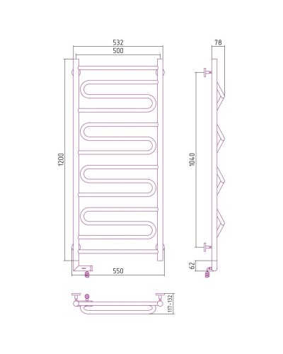 Полотенцесушитель электрический 1200х500 черный матовый МЭМ левый Сунержа Элегия 2.0 31-5218-1250