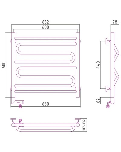 Полотенцесушитель электрический 600х600 золотой матовый МЭМ левый Сунержа Элегия 2.0 032-5218-6060