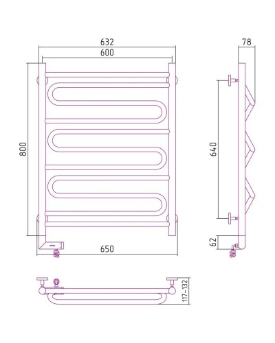 Полотенцесушитель электрический 800х600 темный титан муар МЭМ правый Сунержа Элегия 2.0 15-5219-8060