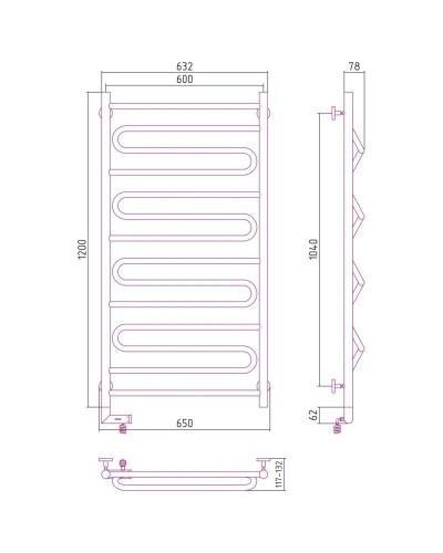Полотенцесушитель электрический 1200х600 темный титан муар МЭМ правый Сунержа Элегия 2.0 15-5219-1260