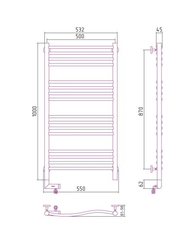 Полотенцесушитель электрический 1000х500 темный титан муар МЭМ левый Сунержа Флюид 2.0 15-5220-1050