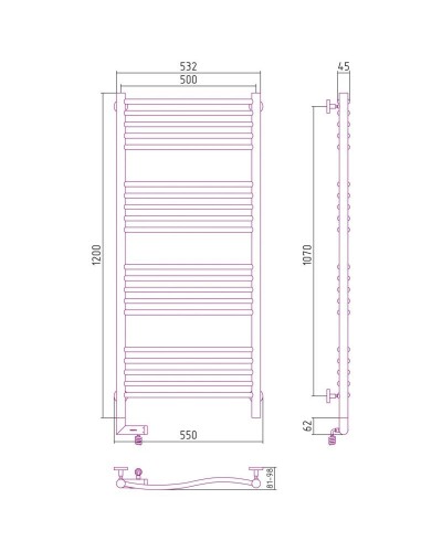 Полотенцесушитель электрический 1200х500 золотой матовый МЭМ левый Сунержа Флюид 2.0 032-5220-1250