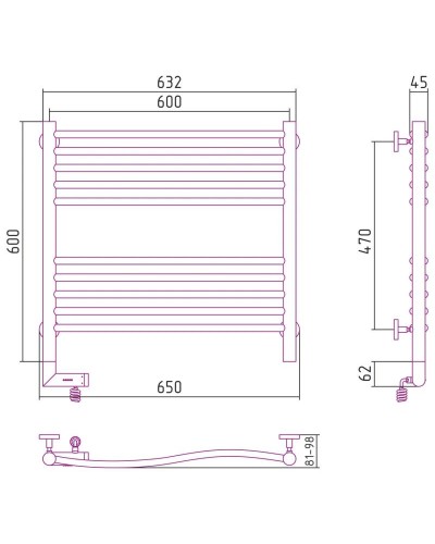 Полотенцесушитель электрический 600х600 шампань МЭМ правый Сунержа Флюид 2.0 020-5221-6060