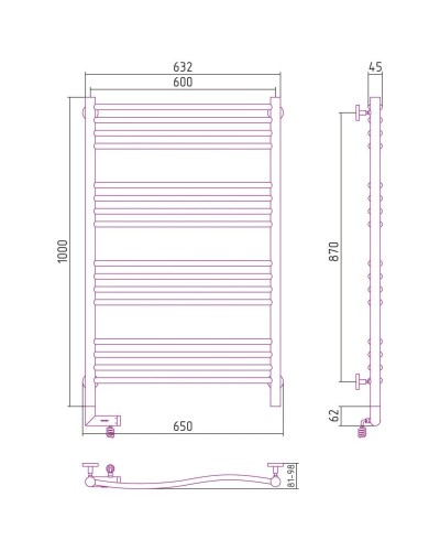 Полотенцесушитель электрический 1000х600 темный титан муар МЭМ левый Сунержа Флюид 2.0 15-5220-1060