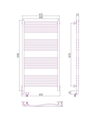 Полотенцесушитель электрический 1200х600 темный титан муар МЭМ левый Сунержа Флюид 2.0 15-5220-1260