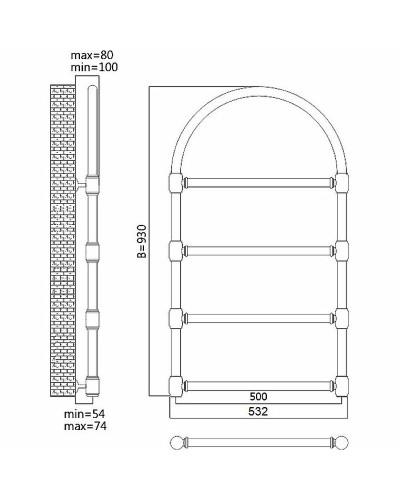 Водяной полотенцесушитель Terminus Версаль П4 500x930 4620768885044 Хром