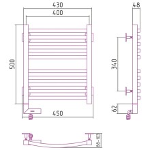 Полотенцесушитель электрический 500х400 черный матовый МЭМ левый Сунержа Аркус 2.0 31-5604-5040