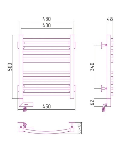 Полотенцесушитель электрический 500х400 античное белое золото МЭМ правый Сунержа Аркус 2.0 10-5605-5040