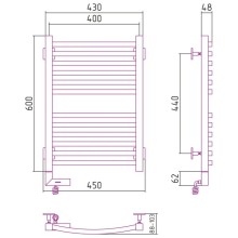 Полотенцесушитель электрический 600х400 шампань матовая МЭМ левый Сунержа Аркус 2.0 022-5604-6040