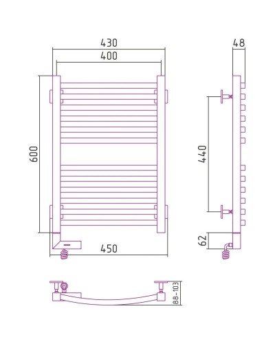 Полотенцесушитель электрический 600х400 шампань матовая МЭМ левый Сунержа Аркус 2.0 022-5604-6040