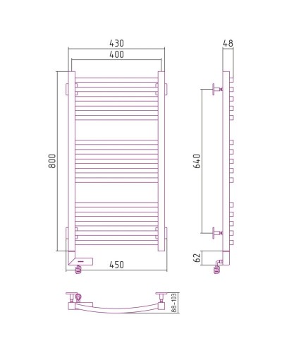 Полотенцесушитель электрический 800х400 темный титан муар МЭМ левый Сунержа Аркус 2.0 15-5604-8040