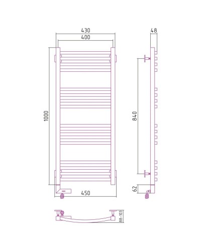 Полотенцесушитель электрический 1000х400 белый матовый МЭМ правый Сунержа Аркус 2.0 30-5605-1040