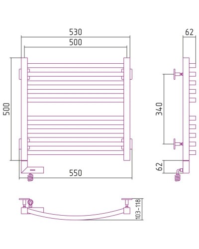 Полотенцесушитель электрический 500х500 античное белое золото МЭМ левый Сунержа Аркус 2.0 10-5604-5050