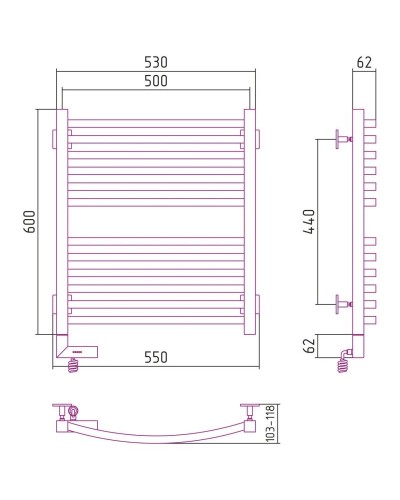Полотенцесушитель электрический 600х500 черный матовый МЭМ левый Сунержа Аркус 2.0 31-5604-6050