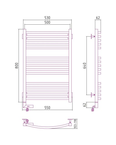 Полотенцесушитель электрический 800х500 состаренная латунь МЭМ левый Сунержа Аркус 2.0 051-5604-8050