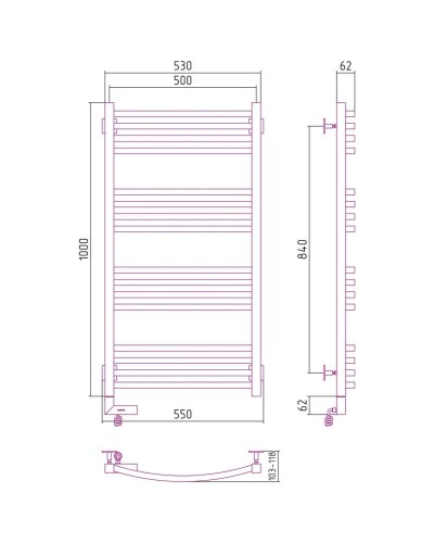 Полотенцесушитель электрический 1000х500 черный матовый МЭМ правый Сунержа Аркус 2.0 31-5605-1050