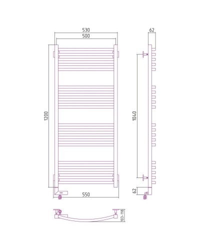 Полотенцесушитель электрический 1200х500 золотой матовый МЭМ правый Сунержа Аркус 2.0 032-5605-1250