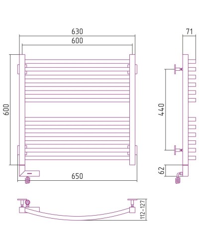 Полотенцесушитель электрический 600х600 МЭМ правый Сунержа Аркус 2.0 00-5605-6060