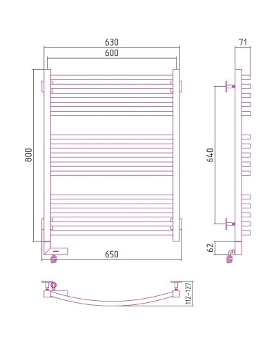 Полотенцесушитель электрический 800х600 шампань МЭМ правый Сунержа Аркус 2.0 020-5605-8060