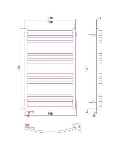 Полотенцесушитель электрический 1000х600 состаренная латунь МЭМ левый Сунержа Аркус 2.0 051-5604-1060