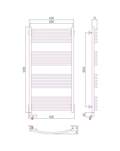 Полотенцесушитель электрический 1200х600 темный титан муар МЭМ левый Сунержа Аркус 2.0 15-5604-1260