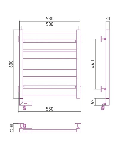 Полотенцесушитель электрический 600х500 МЭМ левый Сунержа Центурион 2.0 00-5602-6050