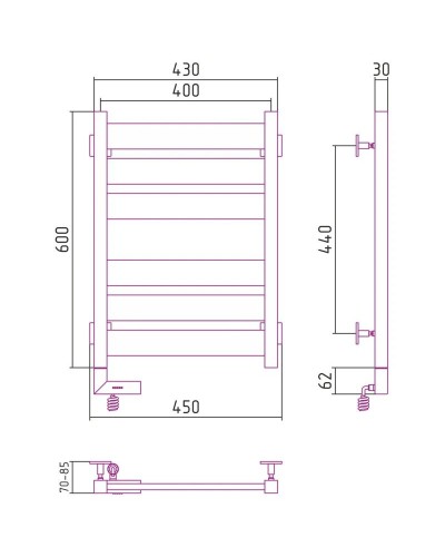 Полотенцесушитель электрический 600х400 белый матовый МЭМ левый Сунержа Центурион 2.0 30-5602-6040