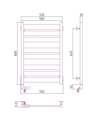 Полотенцесушитель электрический 800х500 темный титан муар МЭМ правый Сунержа Центурион 2.0 15-5603-8050