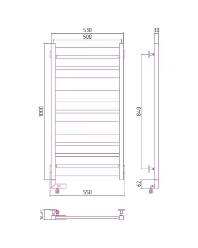 Полотенцесушитель электрический 1000х500 темный титан муар МЭМ левый Сунержа Центурион 2.0 15-5602-1050