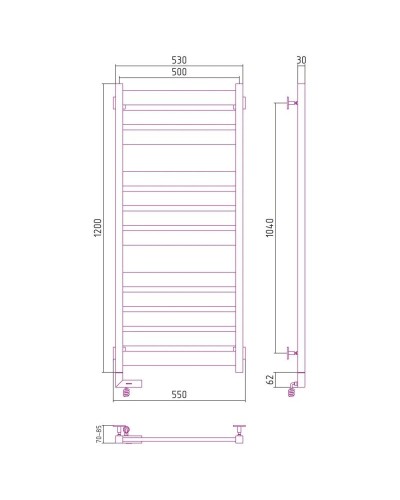 Полотенцесушитель электрический 1200х500 белый глянец МЭМ левый Сунержа Центурион 2.0 12-5602-1250