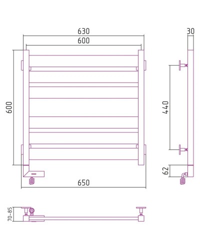 Полотенцесушитель электрический 600х600 шампань МЭМ левый Сунержа Центурион 2.0 020-5602-6060